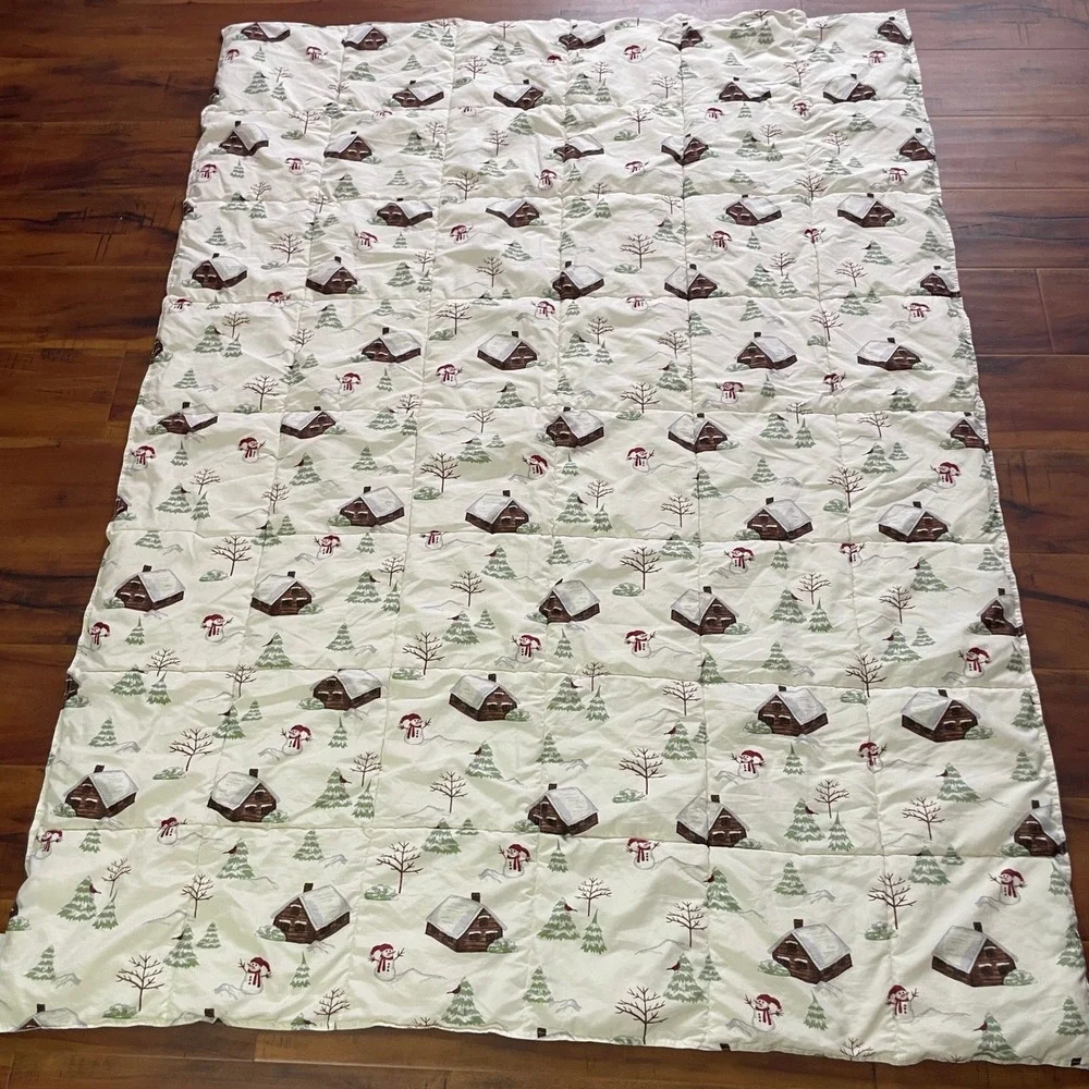 Charter Club Winter Cabin Lap Quilt Throw Blanket 49x67 Cream Snowman Holiday